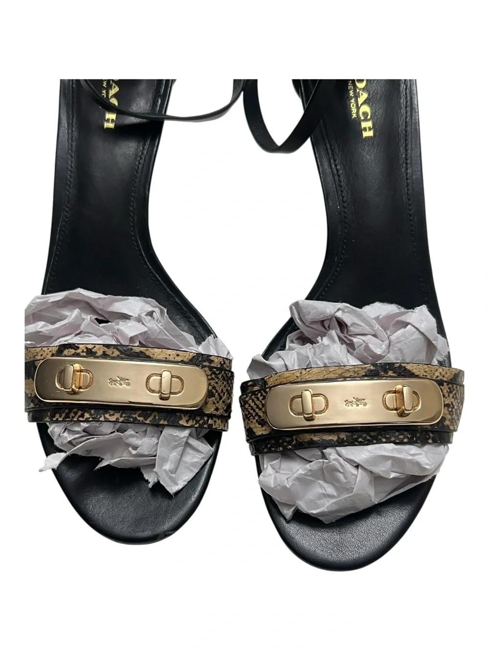 Coach New York, Marcella ankle strap sandals With Snake Skin Accent Strap Size 8